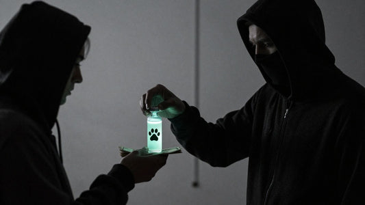 Black market veterinary drugs exchanged in a dark alley.
