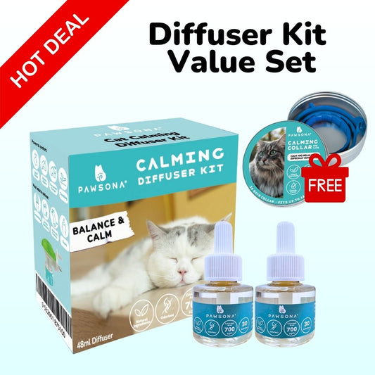 PAWSONA® Diffuser Kit Value Set - Pawsona Cat Calming Series anti on heat for cats anxiety relief cat anxious cats