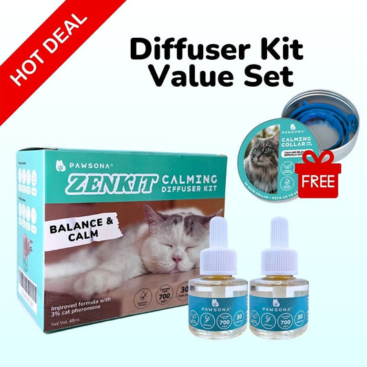 PAWSONA® Zenkit Diffuser Value Set - Pawsona Cat Calming Series anti on heat for cats anxiety relief cat anxious cats